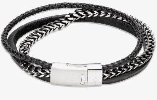 Unique - Leather - Stainless Steel - Steel Chain Magnetic Clasp Bracelet, Size 21cm B509BL-21CM