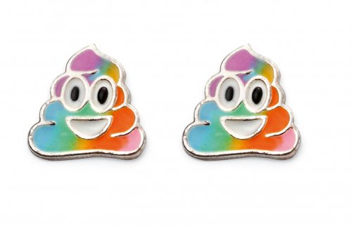Gecko - Beginnings, Enamel Silver Rainbow Emoji Earrings