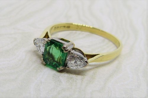 Antique Guest and Philips - 0.55ct Emerald Set, Yellow Gold - White Gold - Three Stone Ring