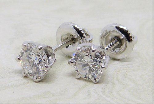 Antique Guest and Philips - 1.20ct Diamond Set, White Gold - Single Stone Stud Earrings