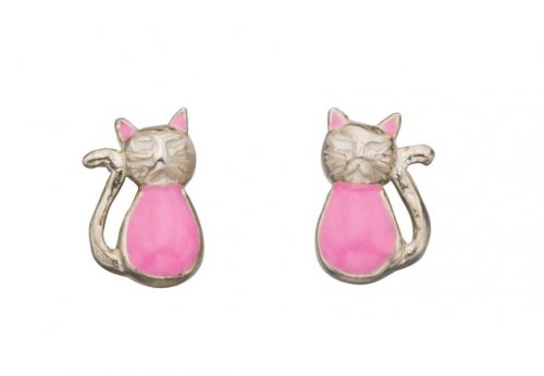 Gecko - Beginnings, Silver Pink Cat Earrings