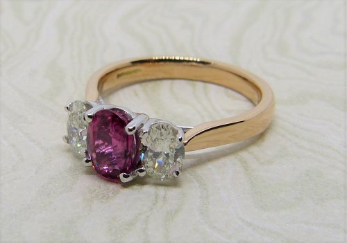 Antique Guest and Philips - 1.11ct Red Spinnel Set, Rose Gold - White Gold - Three Stone Ring R3566