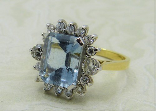 Antique Guest and Philips - 3.00ct Aquamarine Set, Yellow Gold - White Gold - Cluster Ring R4064