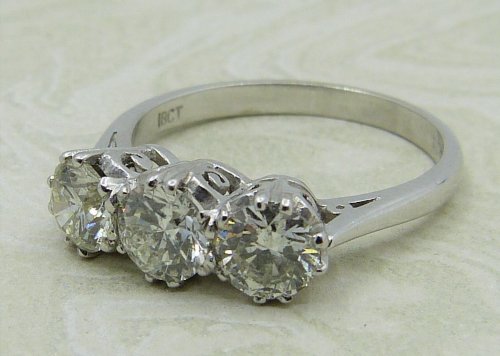 Antique Guest and Philips - 1.60ct Diamond Set, White Gold - Three Stone Ring R4044