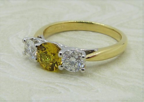 Antique Guest and Philips - 0.99ct Yellow Sapphire Set, Yellow Gold - White Gold - Three Stone Ring R4035