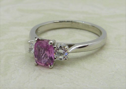 Antique Guest and Philips - 0.90ct Pink Sapphire Set, Platinum - Three Stone Ring R4690