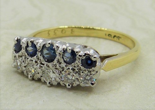 Antique Guest and Philips - 0.30ct Sapphire Set, Yellow Gold - White Gold - Ten Stone Ring R4829