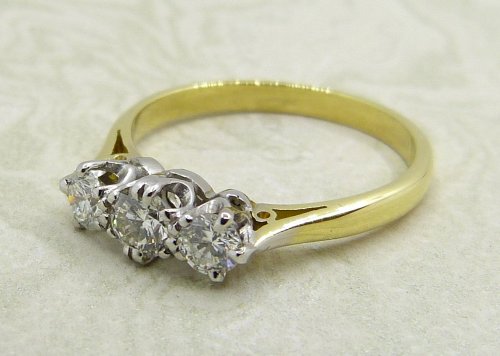 Antique Guest and Philips - Diamond Set, Yellow Gold - White Gold - Three Stone Ring R5038