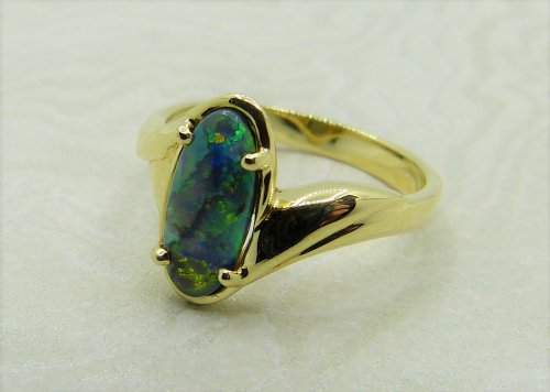 Antique Guest and Philips - 11.05mm x 4.86mm Black Opal Set, Yellow Gold - Single Stone Ring