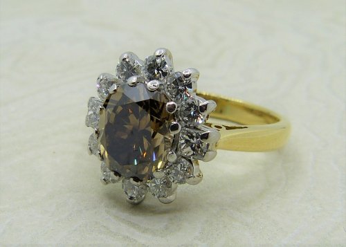 Antique Guest and Philips - 2.41ct Brown Diamond Set, Yellow Gold - White Gold - Cluster Ring R3908