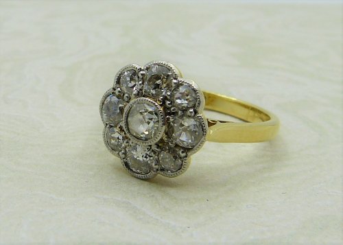 Antique Guest and Philips - 1.00ct Diamond Set, Yellow Gold - Platinum - Cluster Ring R3970