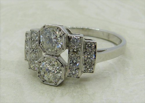 Antique Guest and Philips - 0.90ct Diamond Set, Platinum - Two Stone Cluster Ring R3956