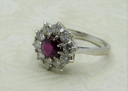 Antique Guest and Philips - 0.90ct Ruby Set, White Gold - Cluster Ring R4002