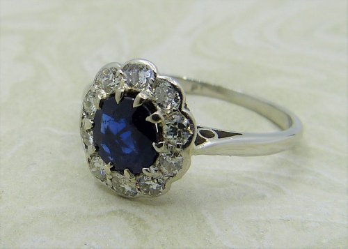 Antique Guest and Philips - 0.70ct Sapphire Set, Platinum - Cluster Ring R4006