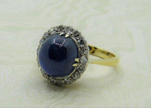 Antique Guest and Philips - 5.07ct Sapphire Set, Yellow Gold - Platinum - Cluster Ring R4067
