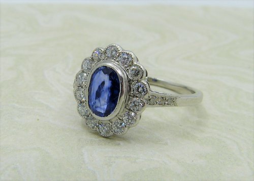Antique Guest and Philips - 0.60ct Sapphire Set, Platinum - Cluster Ring R4050