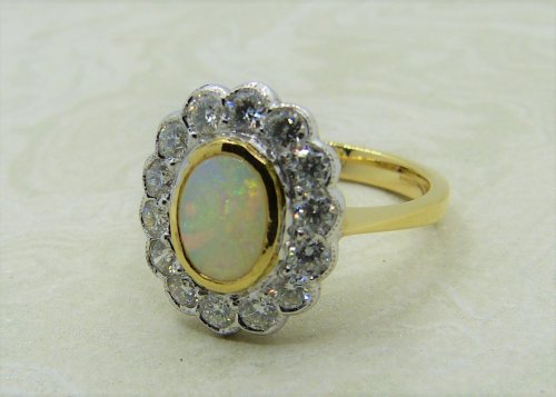 Antique Guest and Philips - Opal Set, Yellow Gold - White Gold - Cluster Ring R4099