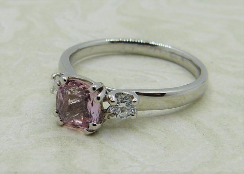 Antique Guest and Philips - 1.11ct Padparadscha Set, Platinum - Three Stone Ring R4086