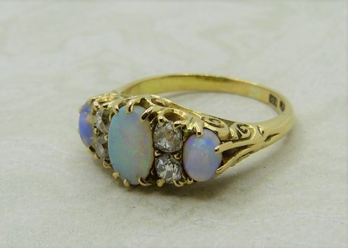 Antique Guest and Philips - Opal Set, Yellow Gold - Seven Stone Ring R4149