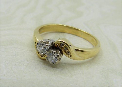 Antique Guest and Philips - 0.20ct Diamond Set, Yellow Gold - White Gold - Two Stone Ring R4163