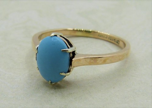 Antique Guest and Philips - Turquoise Set, Yellow Gold - Single Stone Ring R4180