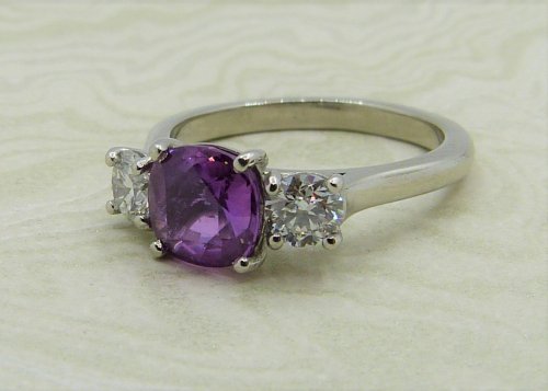 Antique Guest and Philips - 1.74ct Purple Sapphire Set, Platinum - Three Stone Ring R4350