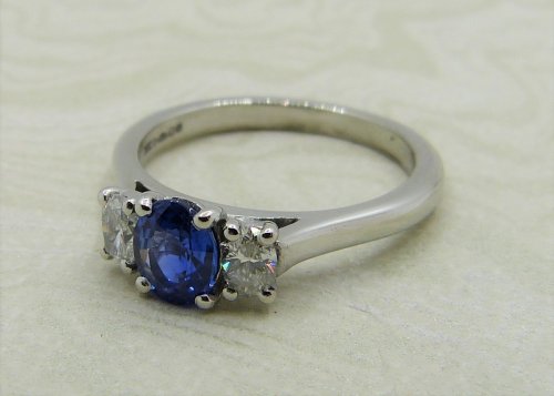 Antique Guest and Philips - 0.75ct Sapphire Set, Platinum - Three Stone Ring R4438