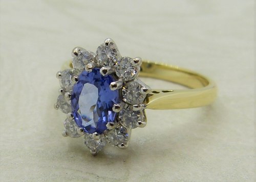 Antique Guest and Philips - 0.80ct Tanzanite Set, Yellow Gold - White Gold - Cluster Ring R4456