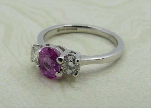 Antique Guest and Philips - 1.00ct Pink Sapphire Set, White Gold - Three Stone Ring R4635