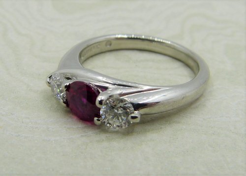 Antique Guest and Philips - 0.80ct Ruby Set, Platinum - Three Stone Ring R4609