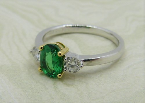 Antique Guest and Philips - 0.70ct Emerald Set, Platinum - Yellow Gold - Three Stone Ring R4613
