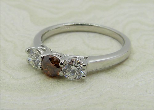 Antique Guest and Philips - 0.36ct Orange Diamond Set, Platinum - Three Stone Ring R4678