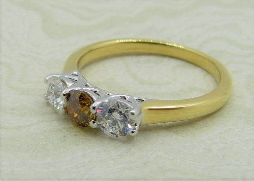 Antique Guest and Philips - 0.33ct Orange Diamond Set, Yellow Gold - White Gold - Three Stone Ring R4677