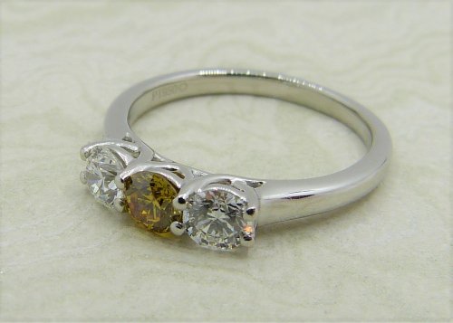 Antique Guest and Philips - 0.31ct Yellow Diamond Set, Platinum - Three Stone Ring R4676