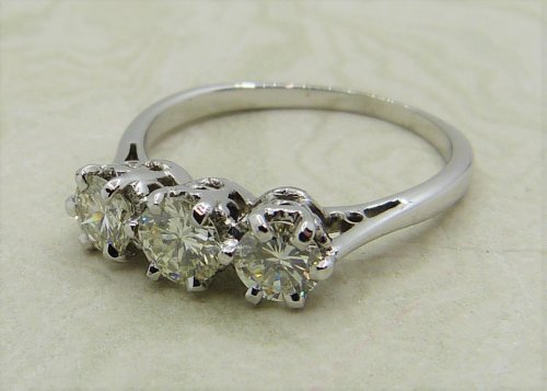 Antique Guest and Philips - .93ct Diamond Set, White Gold - Three Stone Ring R4891