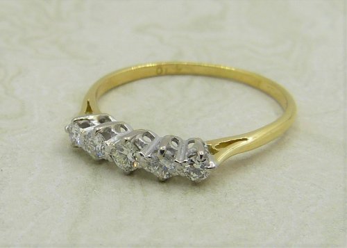 Antique Guest and Philips - Diamond Set, Yellow Gold - White Gold - Five Stone Ring R4956