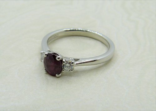 Antique Guest and Philips - 0.75ct Ruby Set, Platinum - Three Stone Ring R3767