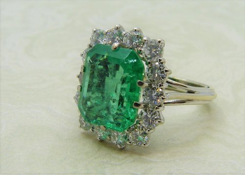 Antique Guest and Philips - 5.59ct Emerald Set, Platinum - Cluster Ring