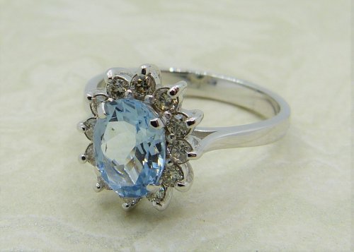 Antique Guest and Philips - 0.80ct Aquamarine Set, White Gold - Cluster Ring