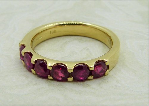 Antique Guest and Philips - 1.32ct Ruby Set, Yellow Gold - Six Stone Ring