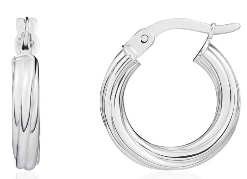 Guest and Philips - White Gold - 9ct Twist Hoop Earrings, Size 16mm 10-10-328