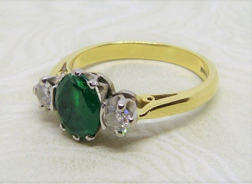 Antique Guest and Philips - Yellow Gold, White Gold Emerald - Three Stone Ring - R3161