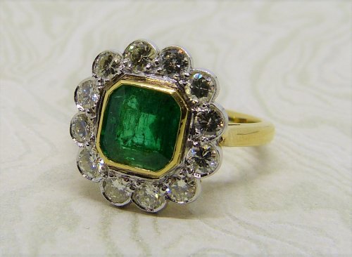 Antique Guest and Philips - 1.64ct (Est) Emerald Set, Yellow Gold - White Gold - Cluster Ring APPRORL5