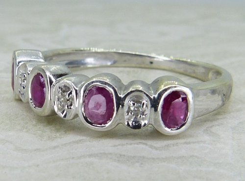 Antique Guest and Philips - Ruby Set, White Gold - Seven Stone Ring R5824
