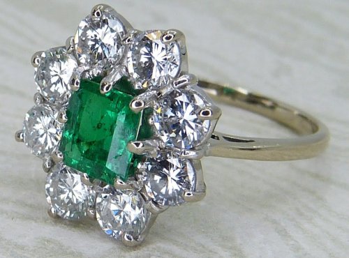 Antique Guest and Philips - Emerald Set, White Gold - Cluster Ring R5871