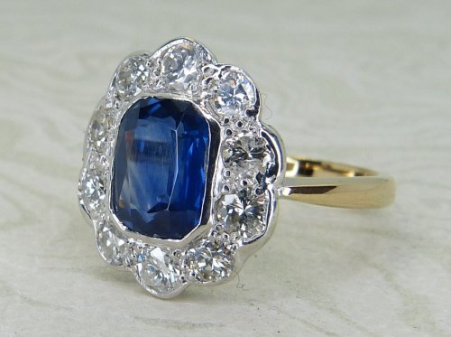 Antique Guest and Philips - Sapphire Set, Yellow Gold - White Gold - Cluster Ring R5906