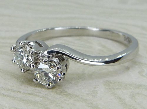 Antique Guest and Philips - Diamond Set, White Gold - Two Stone Ring R5955