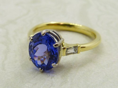 Antique Guest and Philips - Tanzanite Set, Yellow Gold - White Gold - Single Stone Ring R5042