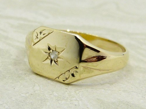 Antique Guest and Philips - Diamond Set, Yellow Gold - Signet Ring R5066