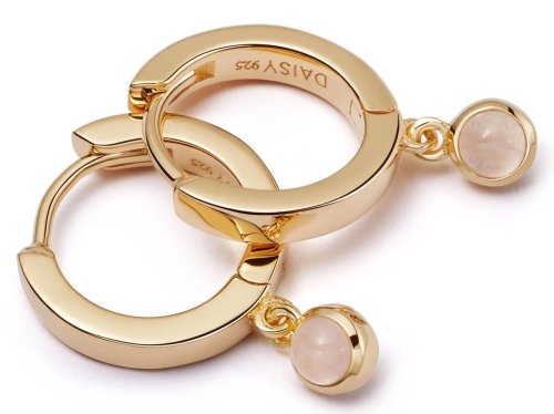 Daisy - ROSE QUARTZ HEALING STONE, Yellow Gold Plated HUGGIE EARRINGS HE3005-GP
